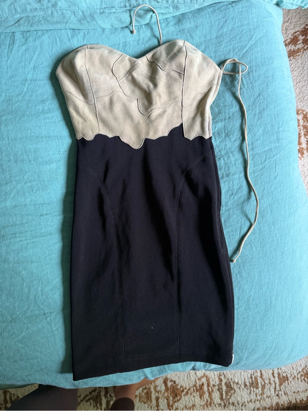 RARE One Teaspoon Strapless Black and Cream Fitted Mini Dress